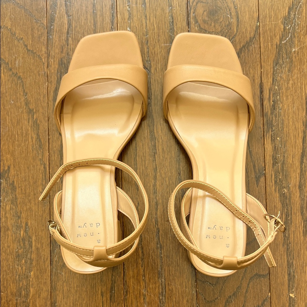 a new day Tan Ankle-Strap Square-Toe Heeled Sandals